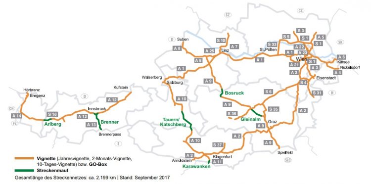 mapa austria opłaty drogowe ASFiNAG